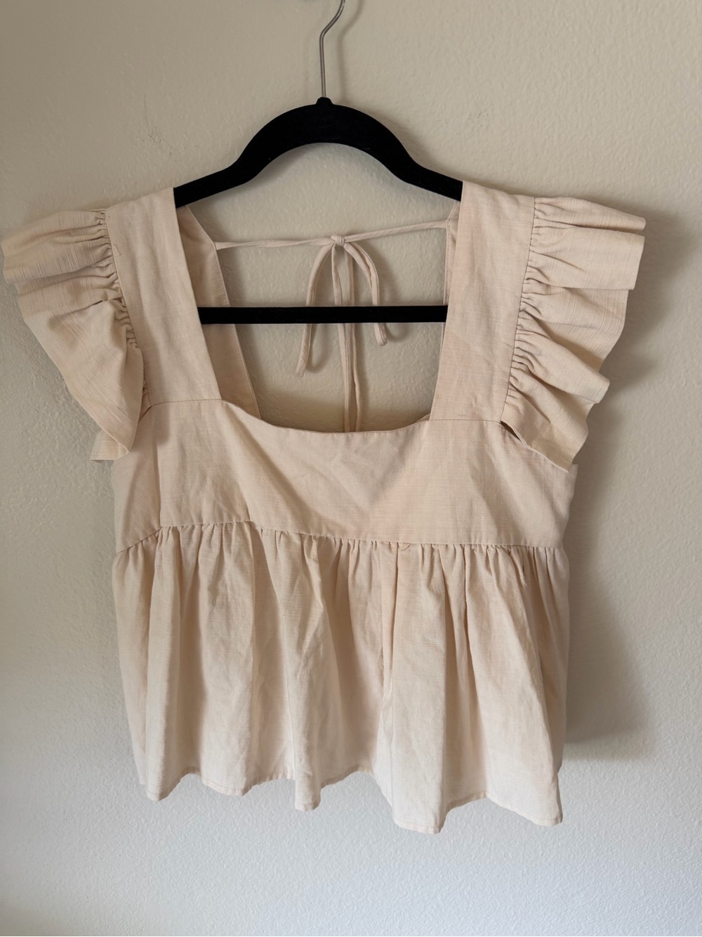 Square Neck Flutter Sleeve Top in Cream